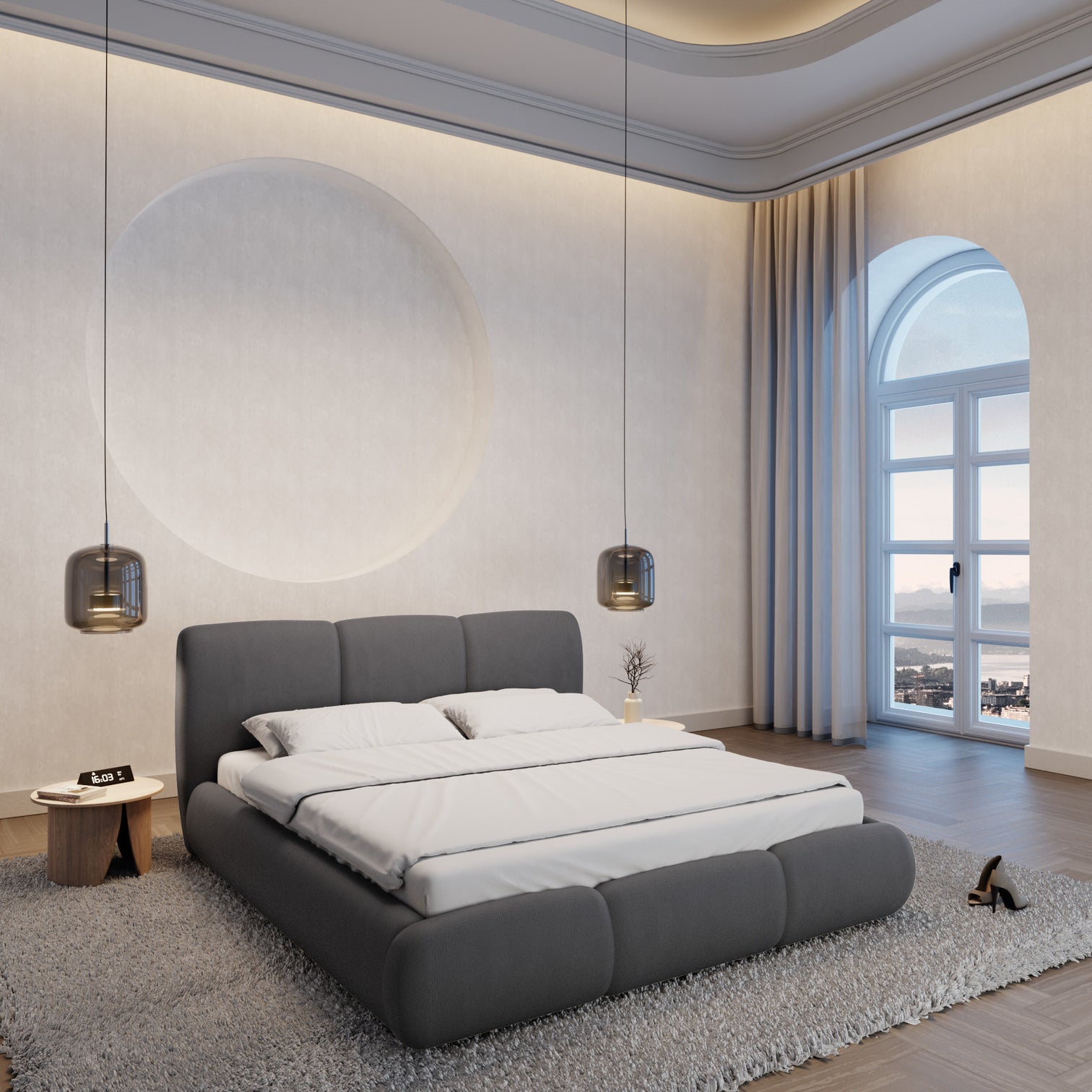 
Lit rembourré design « Elvara » avec compartiment de rangement, simili cuir gris - 140 x 200 cm