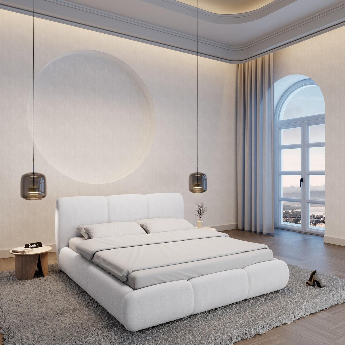 
Lit rembourré design « Elvara » avec compartiment de rangement, simili cuir blanc - 140 x 200 cm
