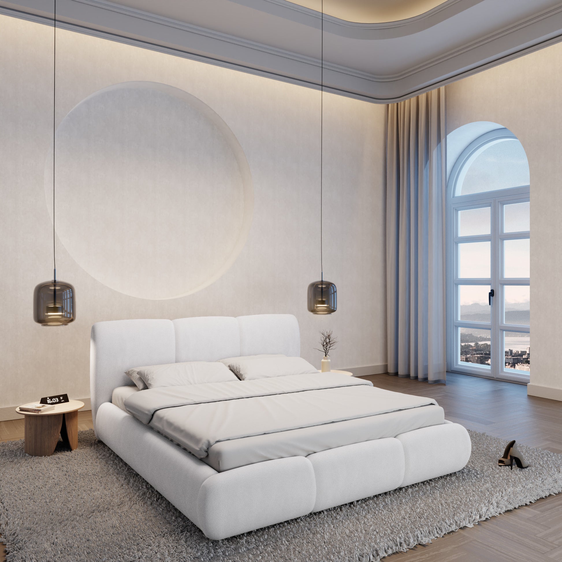 
Design Polsterbett „Elvara“ mit Ablagefach, Kunstleder Weiss - 140 x 200 cm