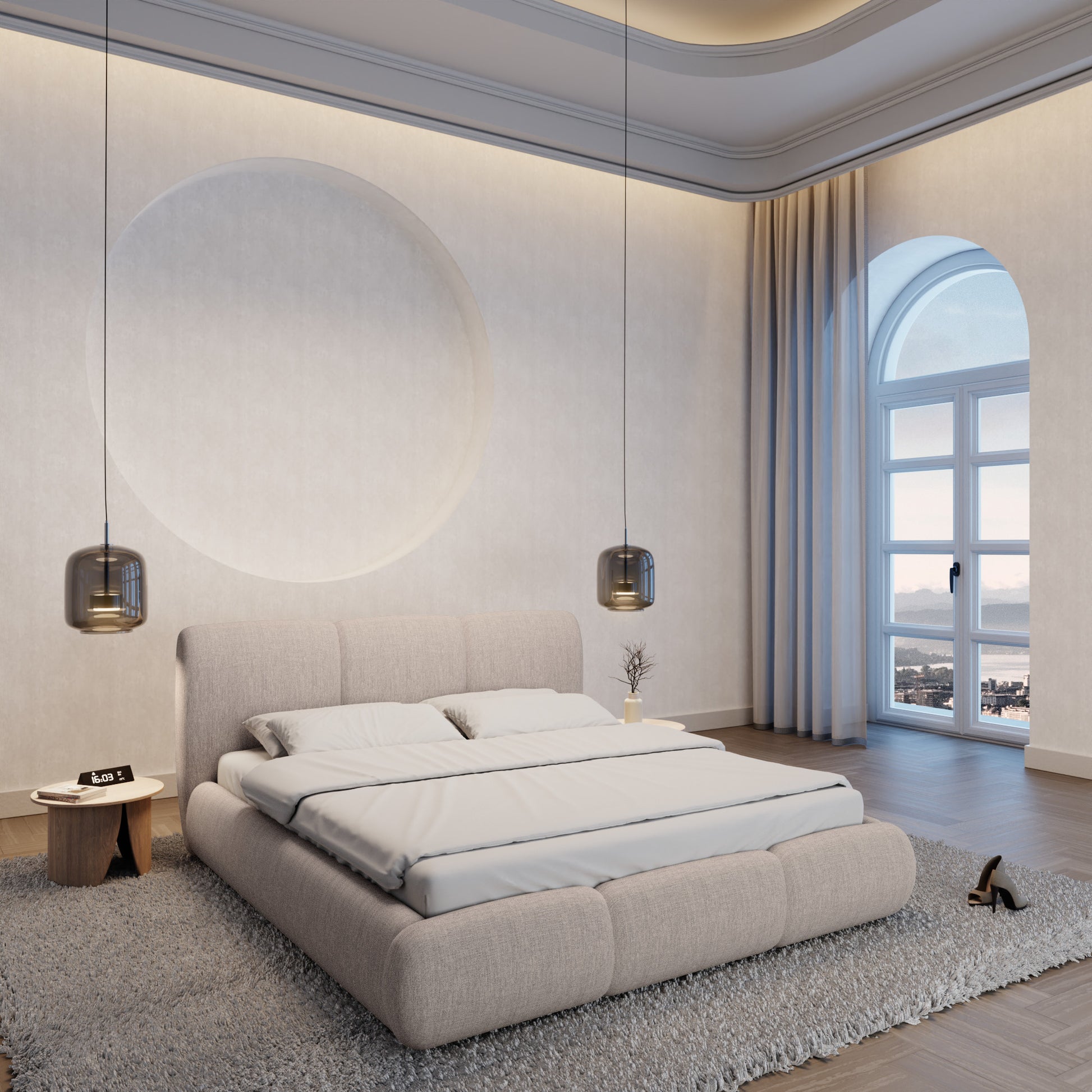 
Design Polsterbett „Elvara“ mit Ablagefach, Webstoff Beige - 140 x 200 cm