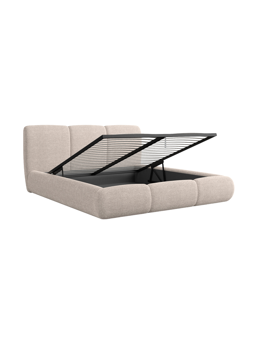 
Design Polsterbett „Elvara“ mit Ablagefach, Webstoff Beige - 140 x 200 cm