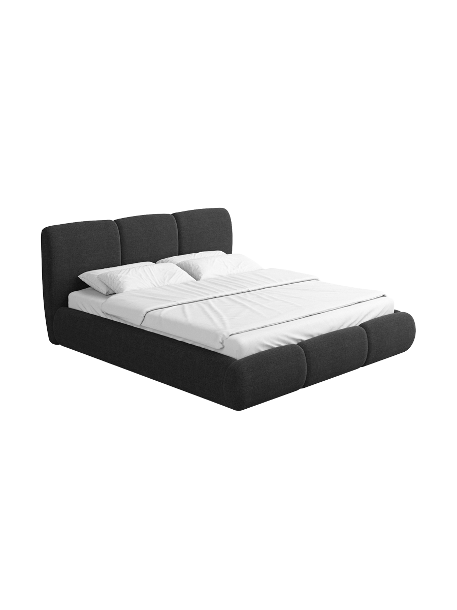 
Design Polsterbett „Elvara“ mit Ablagefach, Webstoff Schwarz - 140 x 200 cm