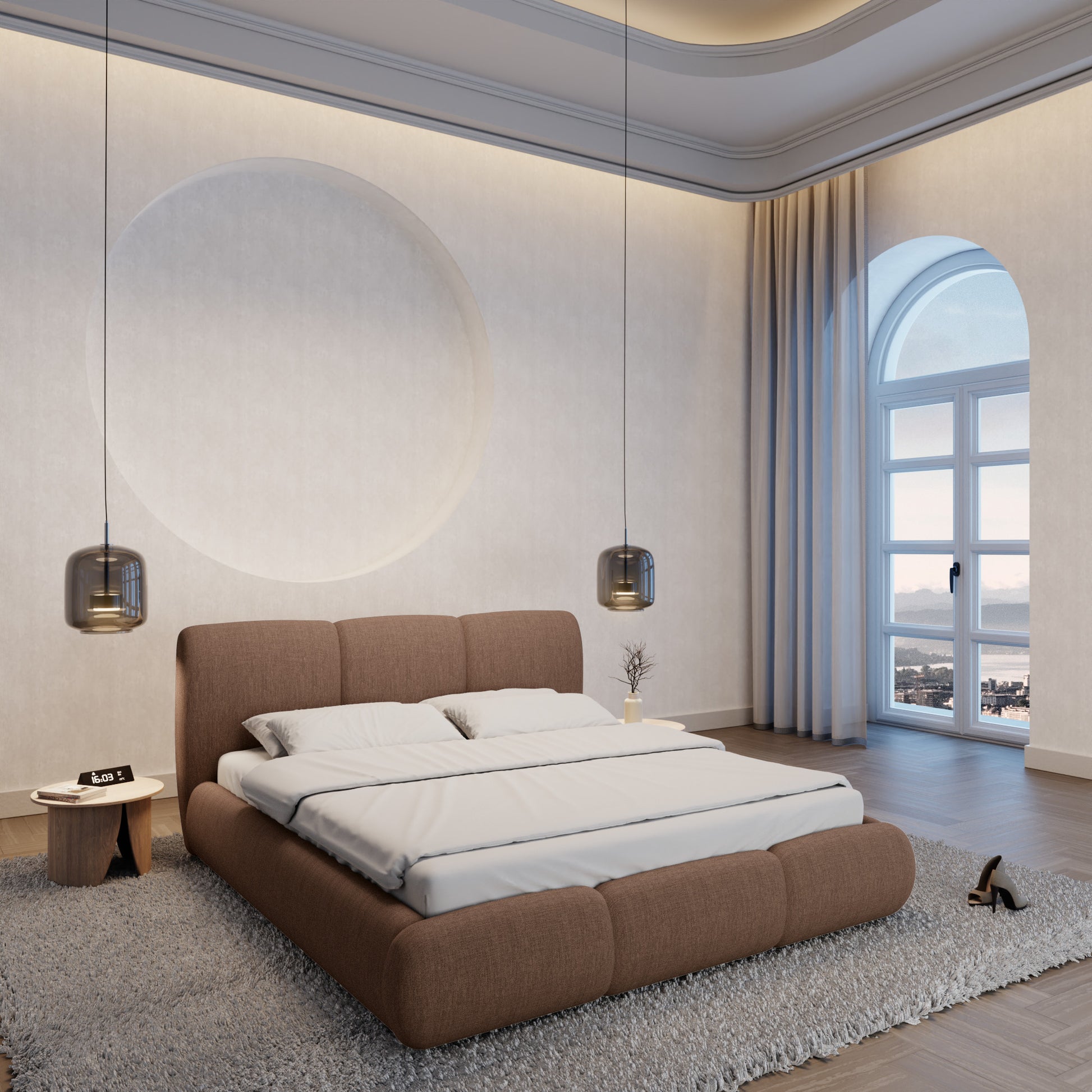 
Design Polsterbett „Elvara“ mit Ablagefach, Webstoff Braun - 140 x 200 cm
