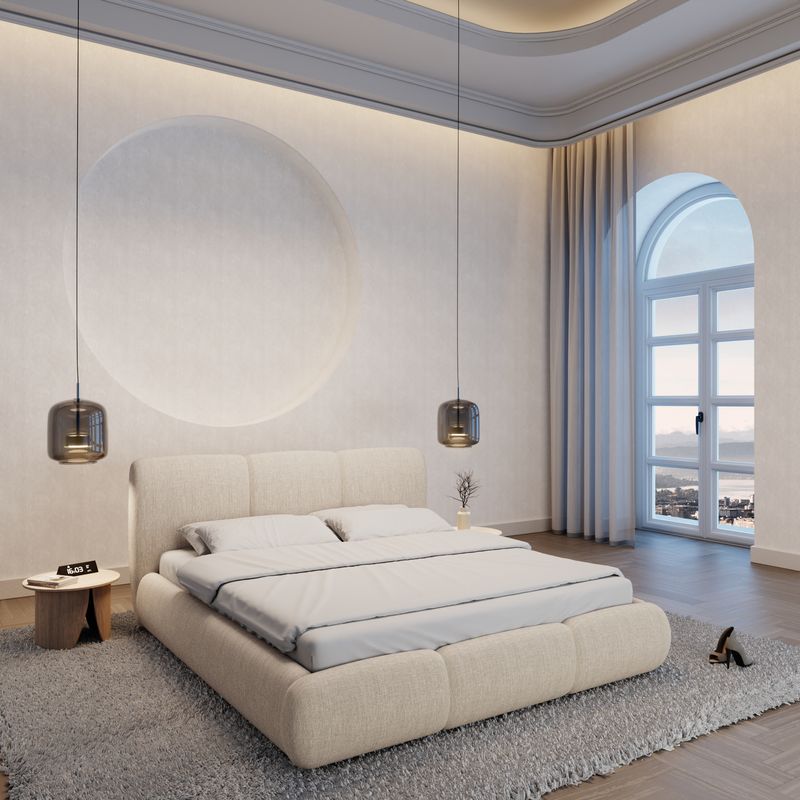 
Design Polsterbett „Elvara“ mit Ablagefach, Webstoff Cream - 140 x 200 cm