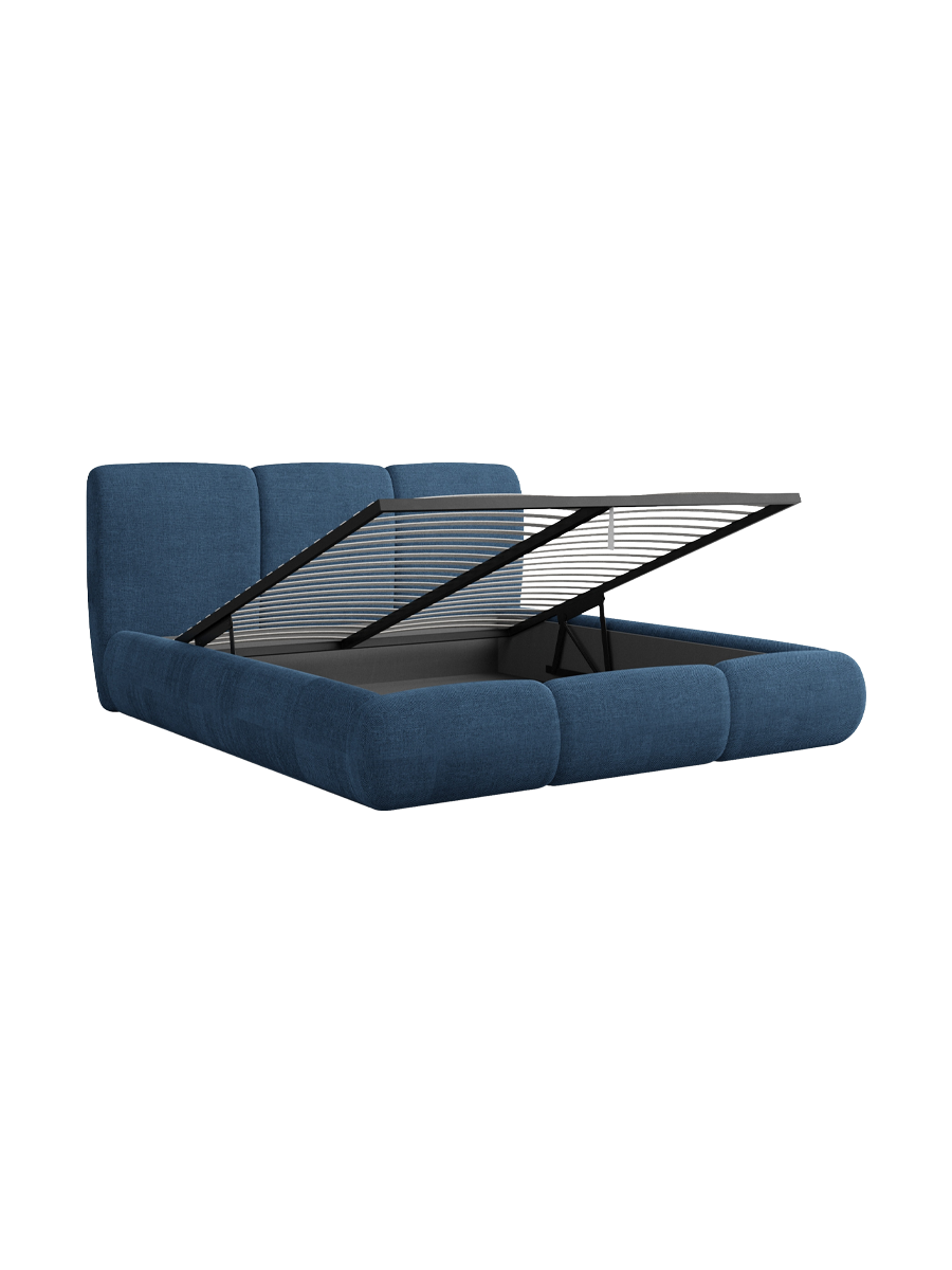 
Design Polsterbett „Elvara“ mit Ablagefach, Webstoff Dunkelblau - 140 x 200 cm