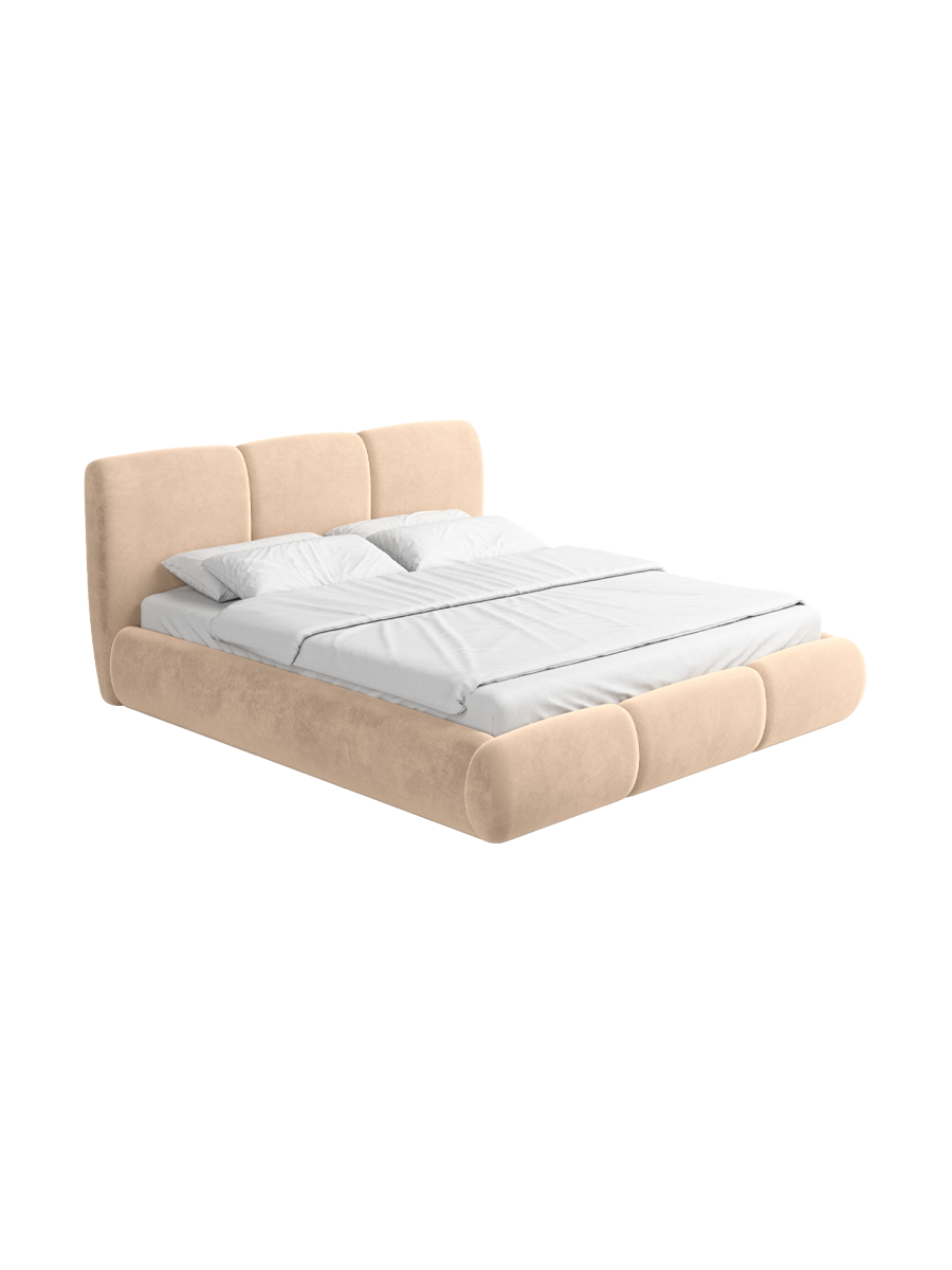 
Design Polsterbett „Elvara“ mit Ablagefach, Samt Beige - 140 x 200 cm