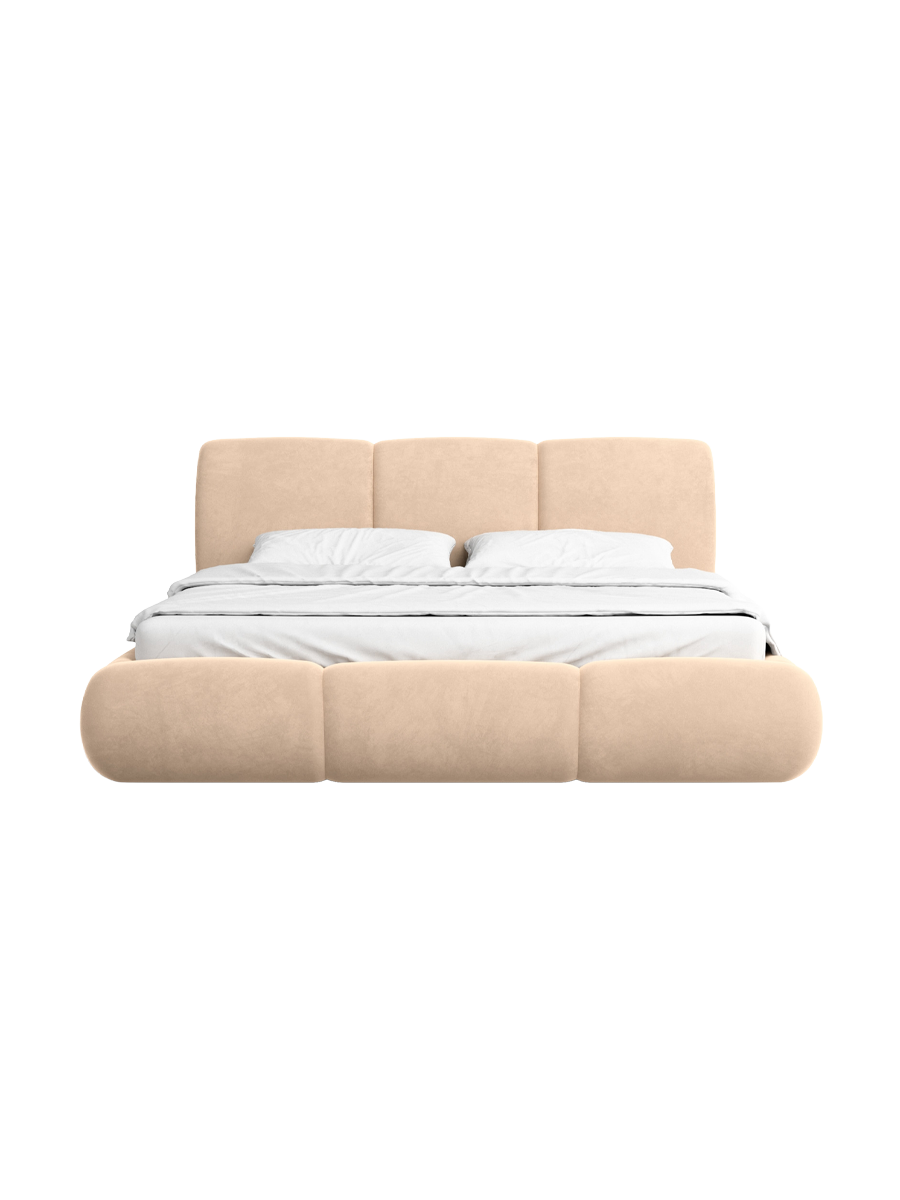 
Design Polsterbett „Elvara“ mit Ablagefach, Samt Beige - 140 x 200 cm
