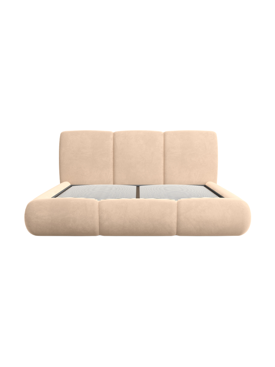 
Design Polsterbett „Elvara“ mit Ablagefach, Samt Beige - 140 x 200 cm
