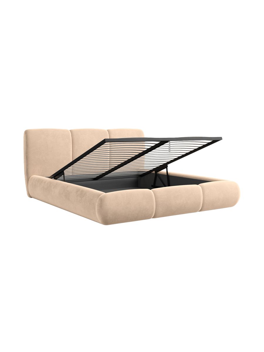 
Design Polsterbett „Elvara“ mit Ablagefach, Samt Beige - 140 x 200 cm