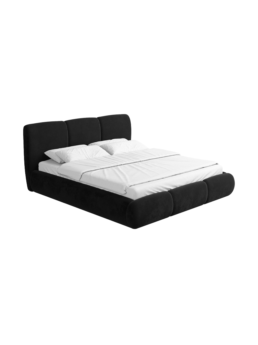 
Design Polsterbett „Elvara“ mit Ablagefach, Samt Schwarz - 140 x 200 cm