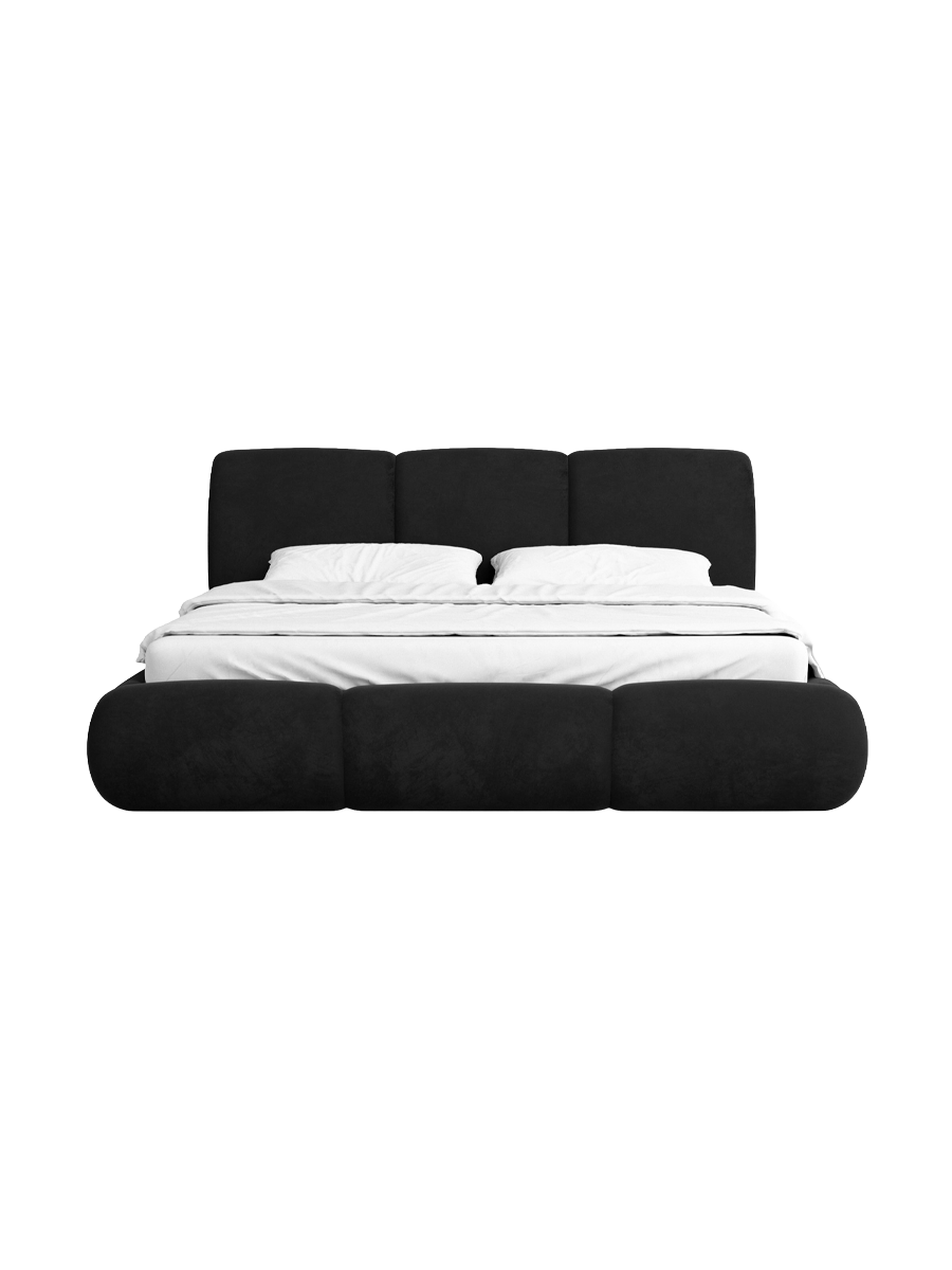 
Design Polsterbett „Elvara“ mit Ablagefach, Samt Schwarz - 140 x 200 cm