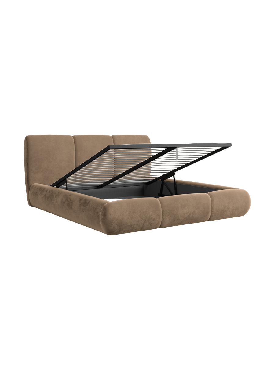 
Design Polsterbett „Elvara“ mit Ablagefach, Samt Braun - 140 x 200 cm