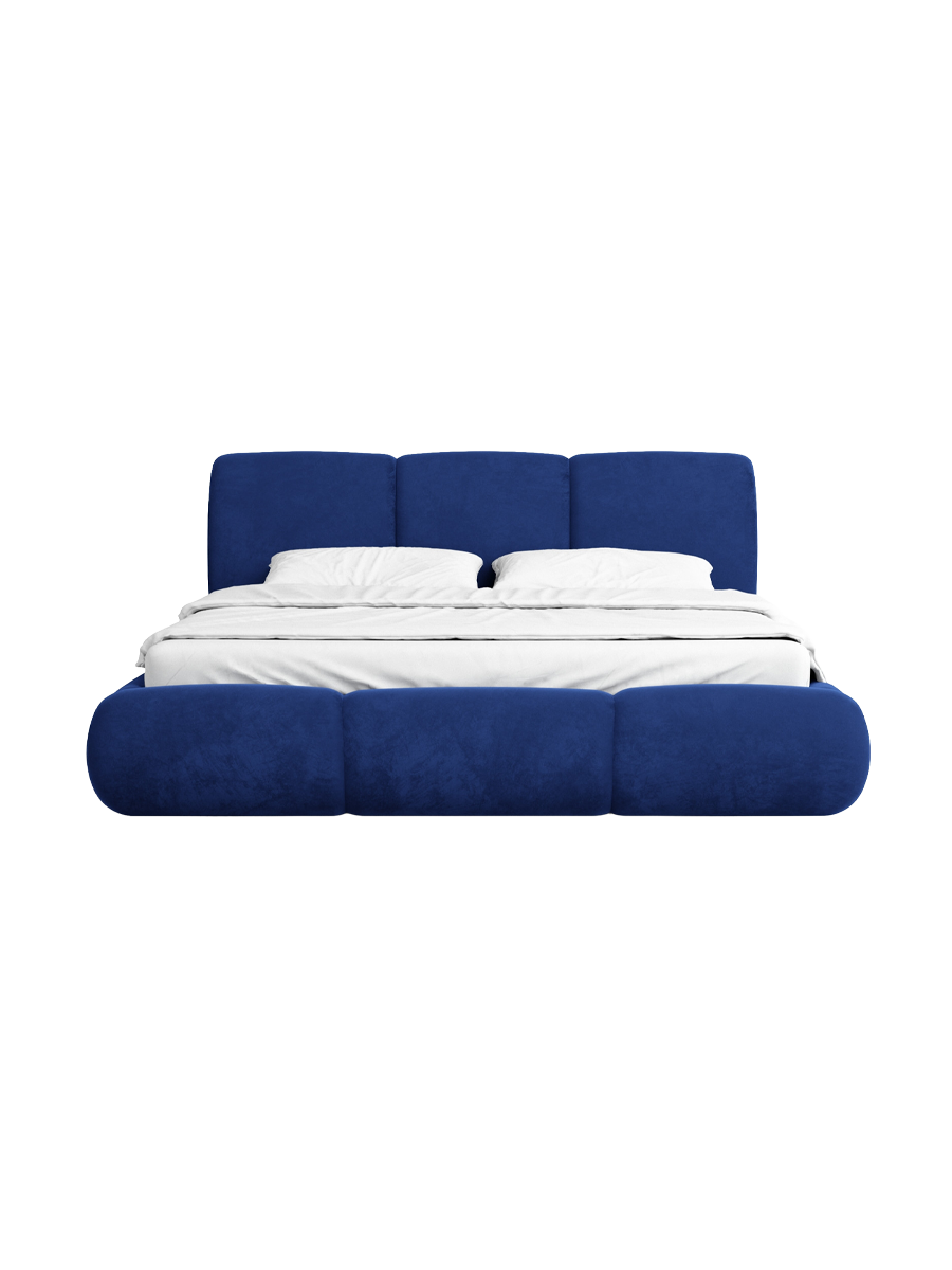 
Design Polsterbett „Elvara“ mit Ablagefach, Samt Blau - 140 x 200 cm
