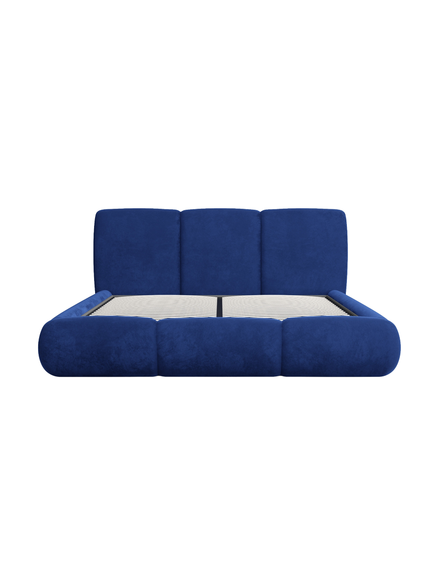 
Design Polsterbett „Elvara“ mit Ablagefach, Samt Blau - 140 x 200 cm