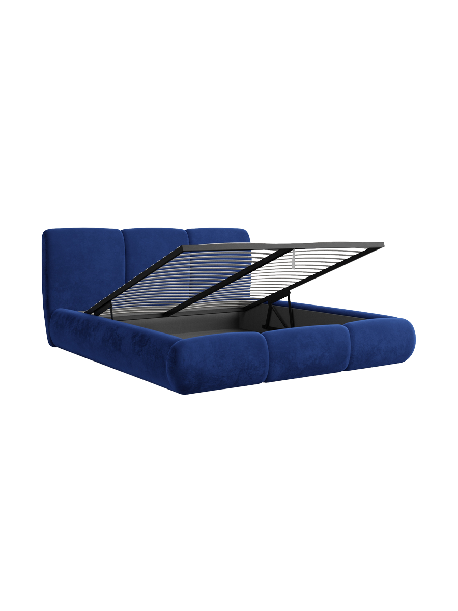 
Design Polsterbett „Elvara“ mit Ablagefach, Samt Blau - 140 x 200 cm