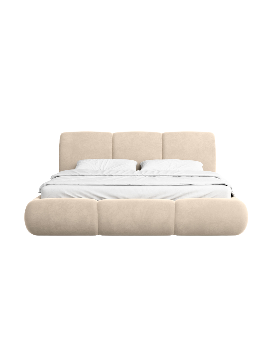 
Design Polsterbett „Elvara“ mit Ablagefach, Samt Cream - 140 x 200 cm