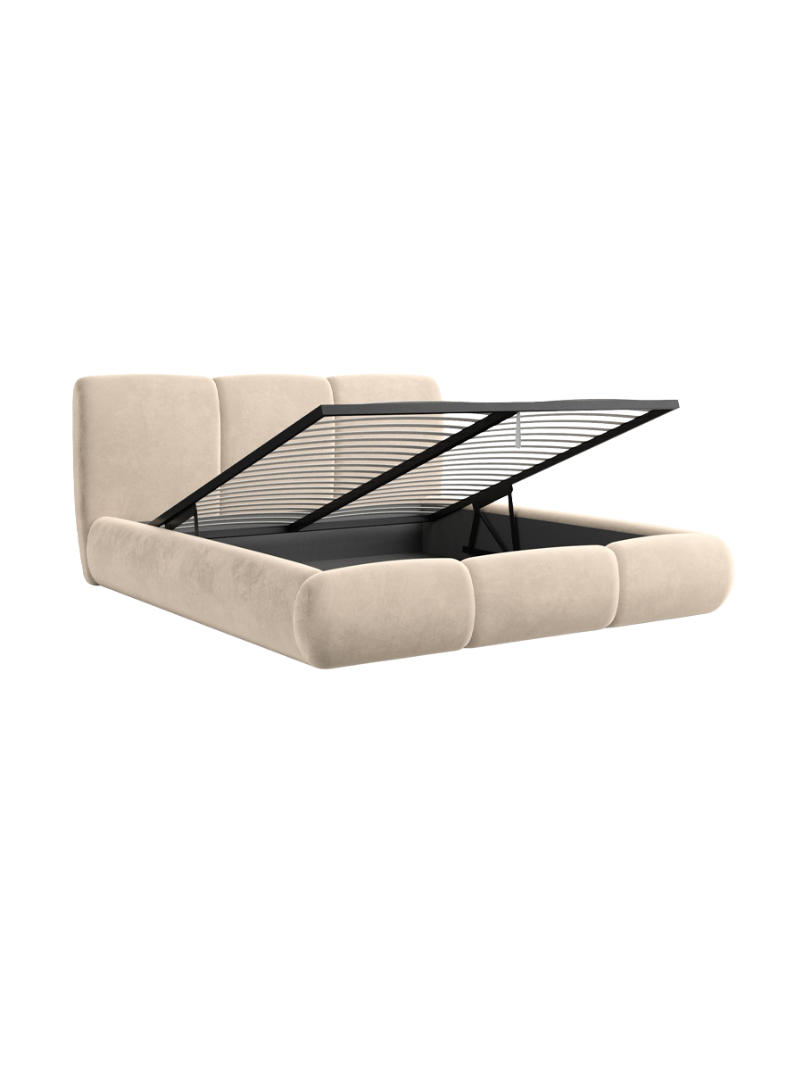 
Design Polsterbett „Elvara“ mit Ablagefach, Samt Cream - 140 x 200 cm