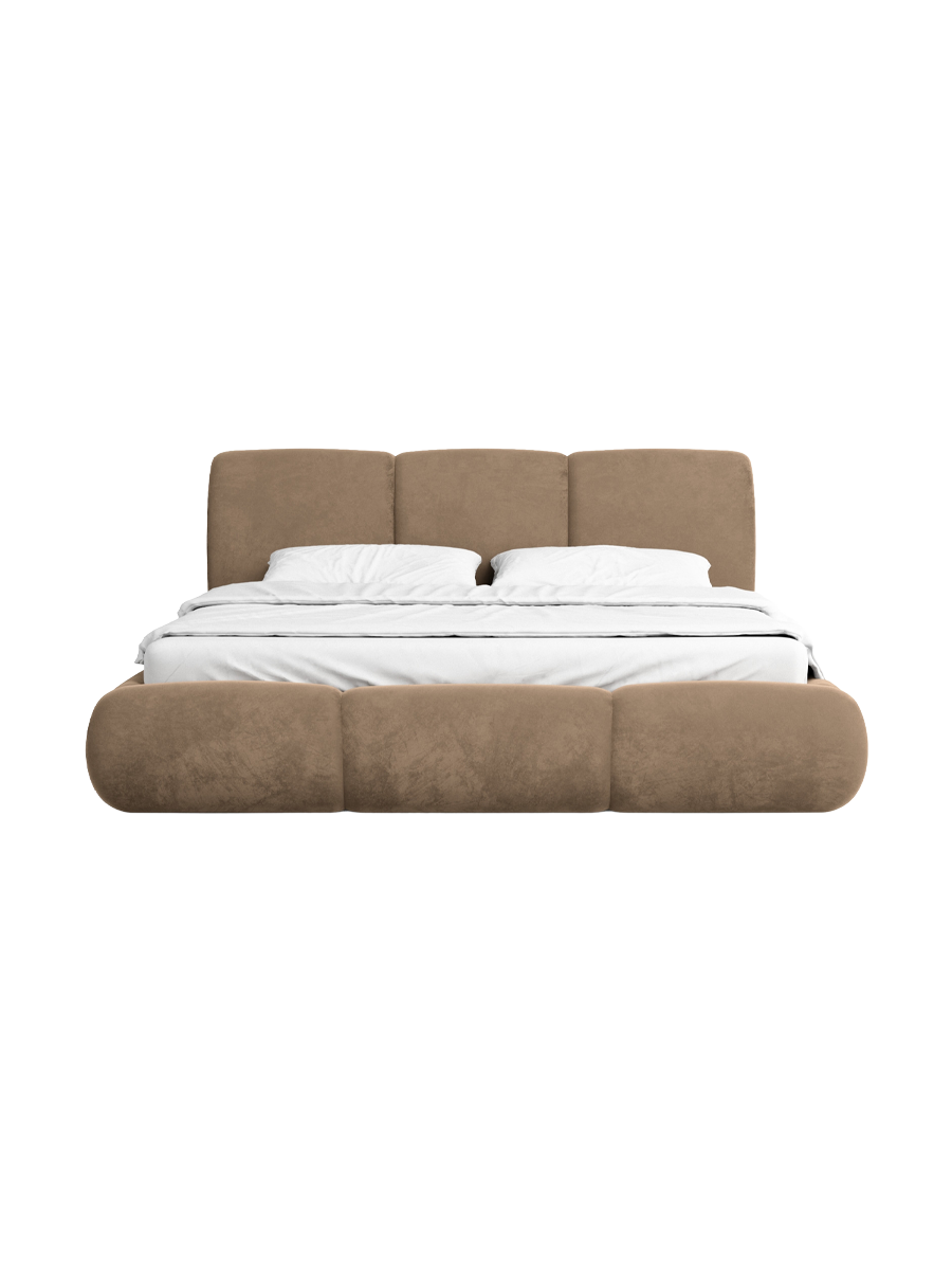
Design Polsterbett „Elvara“ mit Ablagefach, Samt Beige dunkel - 140 x 200 cm