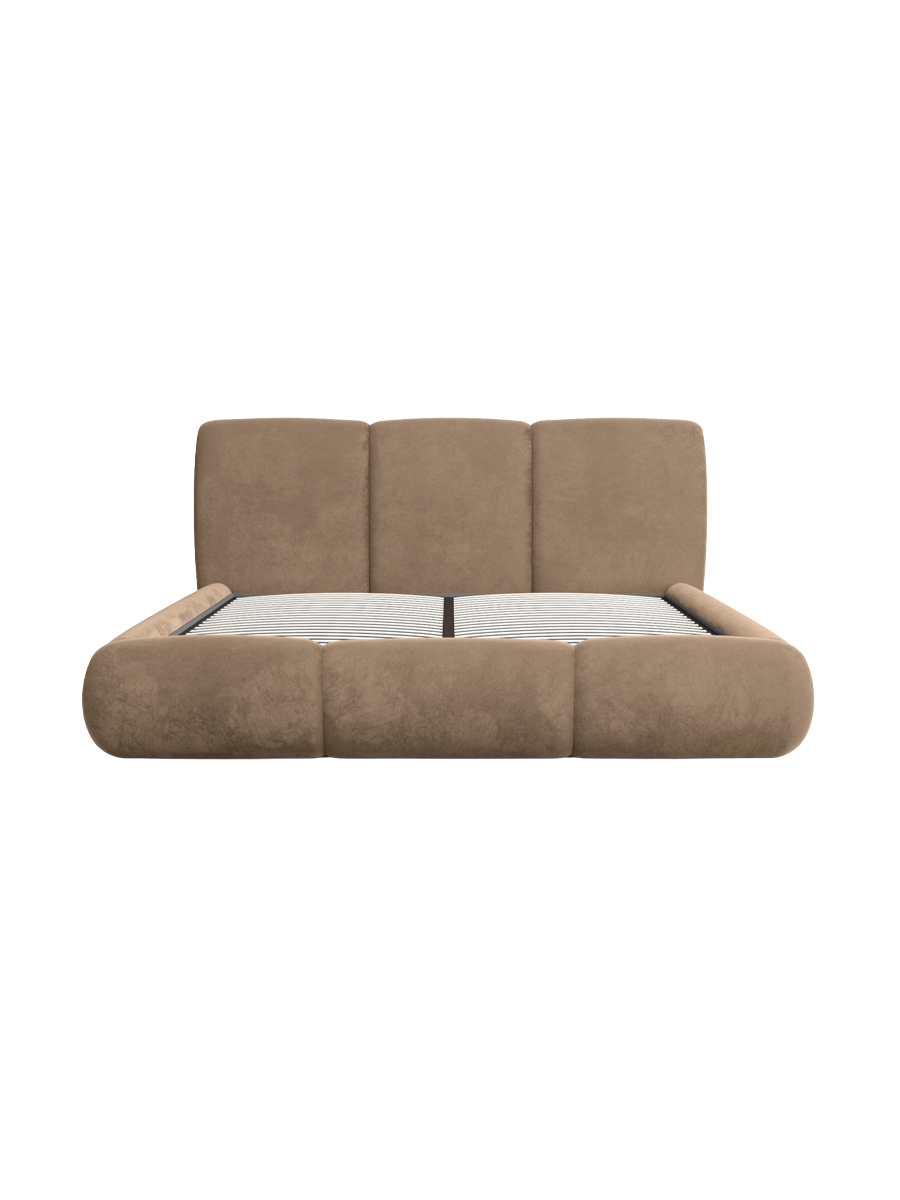 
Design Polsterbett „Elvara“ mit Ablagefach, Samt Beige dunkel - 140 x 200 cm