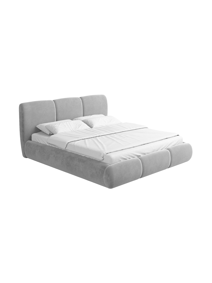 
Design Polsterbett „Elvara“ mit Ablagefach, Samt Hellgrau - 140 x 200 cm
