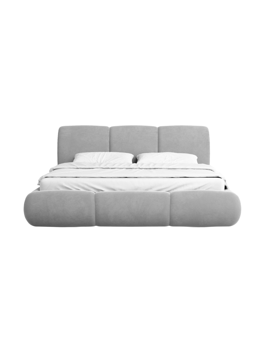 
Design Polsterbett „Elvara“ mit Ablagefach, Samt Hellgrau - 140 x 200 cm