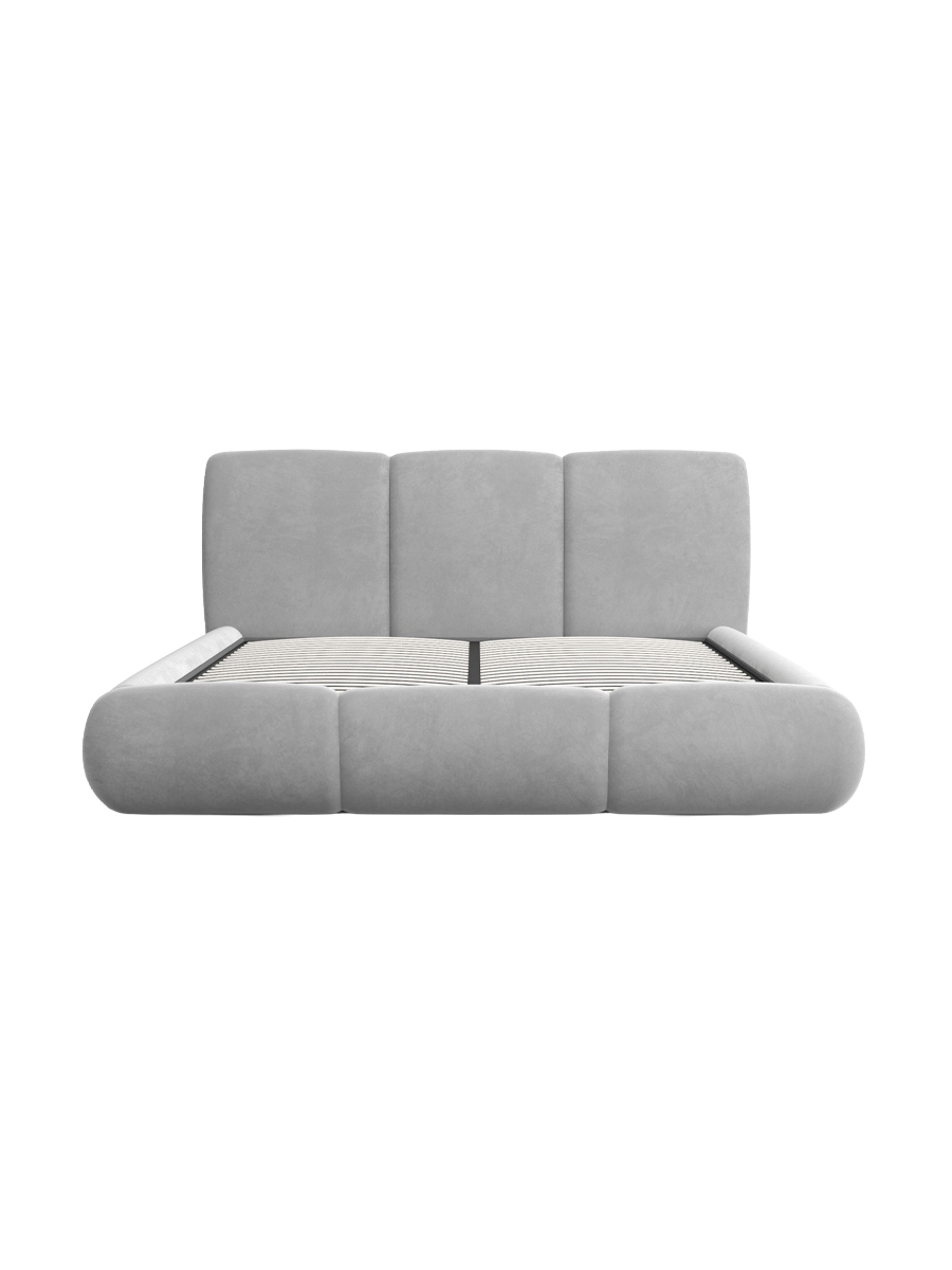 
Design Polsterbett „Elvara“ mit Ablagefach, Samt Hellgrau - 140 x 200 cm