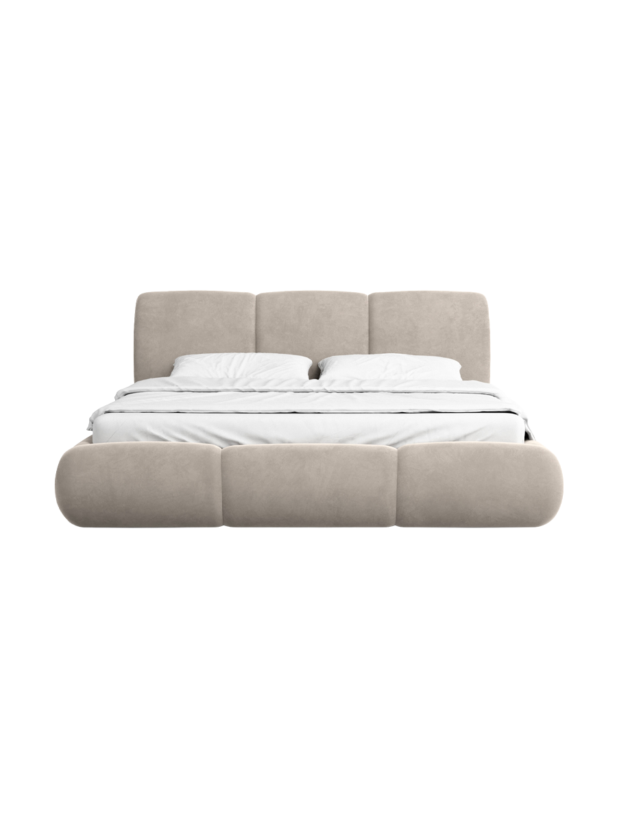 
Design Polsterbett „Elvara“ mit Ablagefach, Samt Sand - 140 x 200 cm