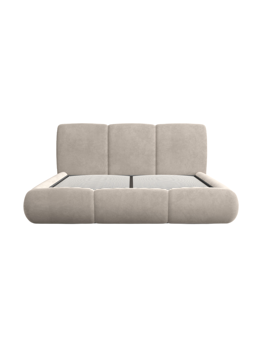 
Design Polsterbett „Elvara“ mit Ablagefach, Samt Sand - 140 x 200 cm