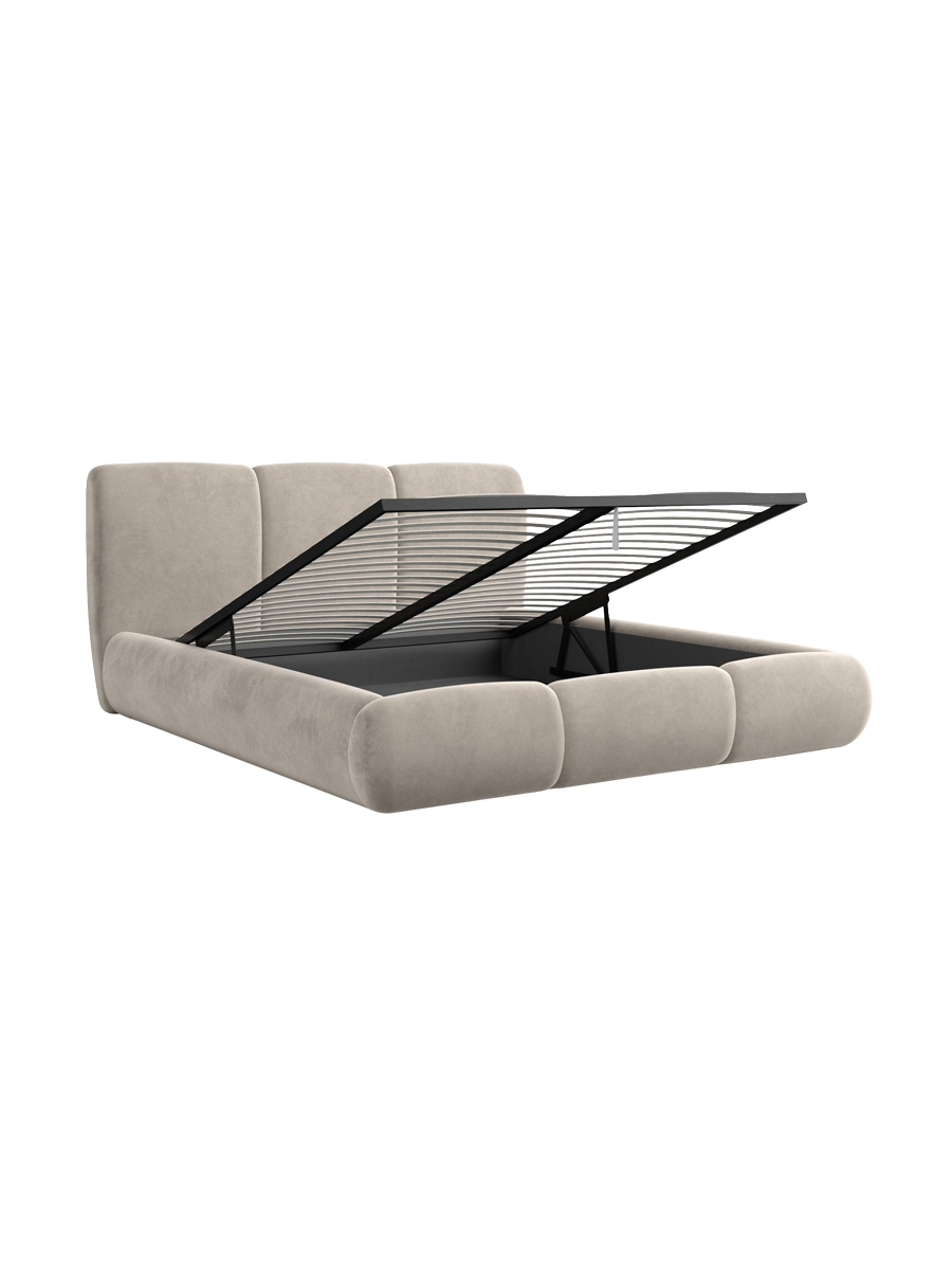 
Design Polsterbett „Elvara“ mit Ablagefach, Samt Sand - 140 x 200 cm