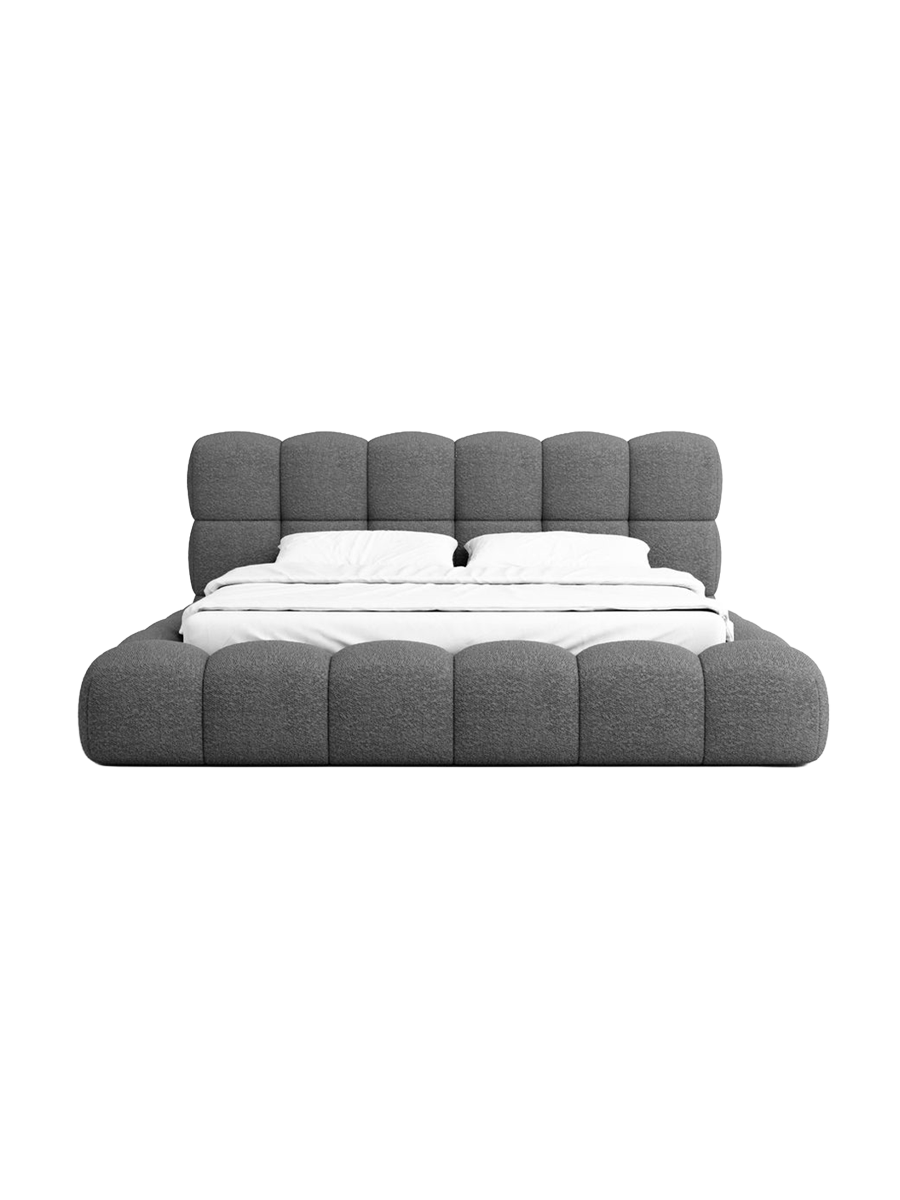 
Design Polsterbett „Savio“ mit Ablagefach, Bouclé Graphit - 140 x 200 cm