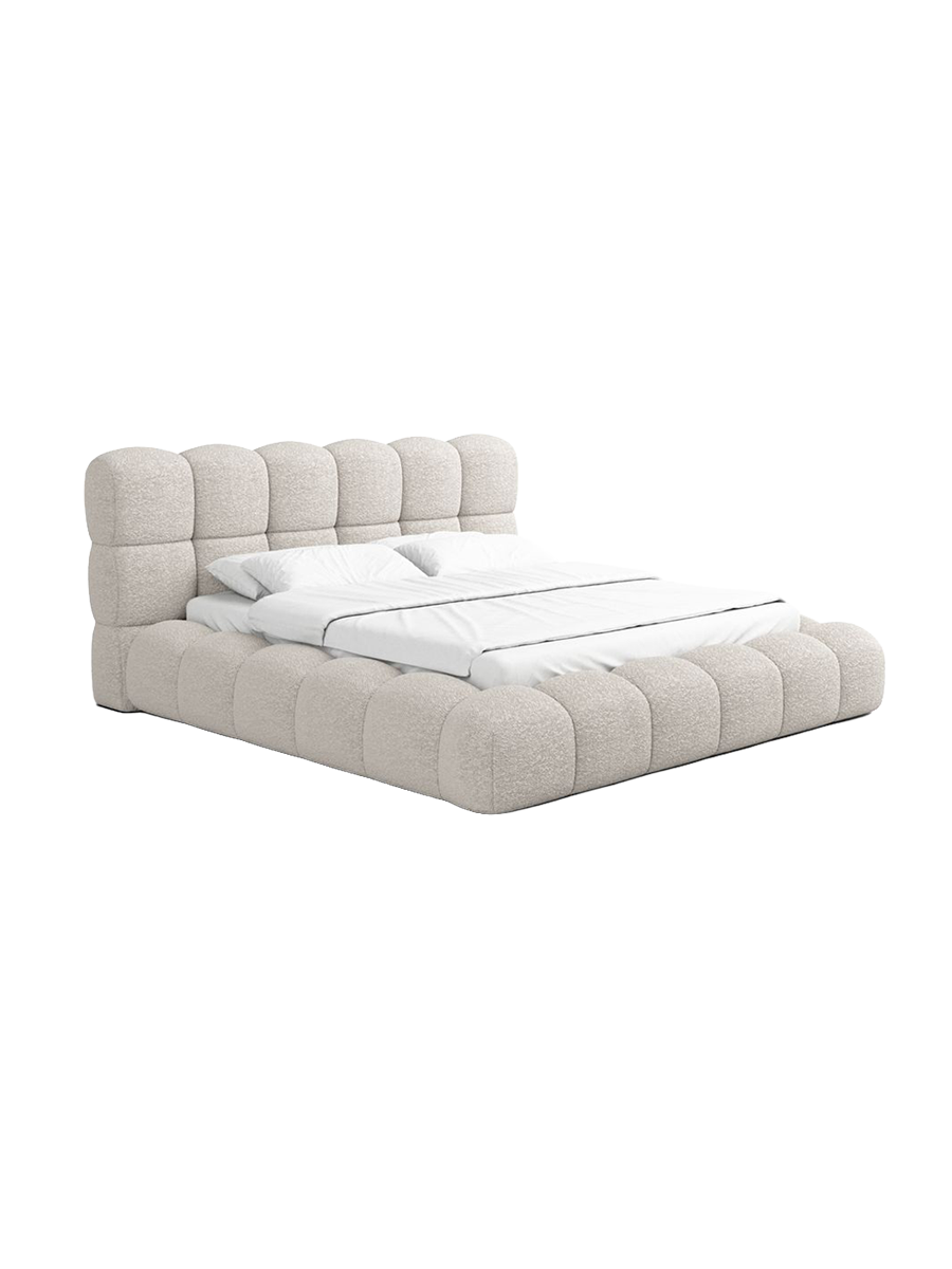 
Design Polsterbett „Savio“ mit Ablagefach, Bouclé Toffee - 140 x 200 cm