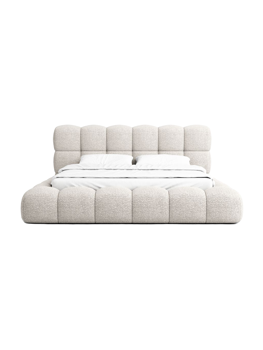 
Design Polsterbett „Savio“ mit Ablagefach, Bouclé Toffee - 140 x 200 cm