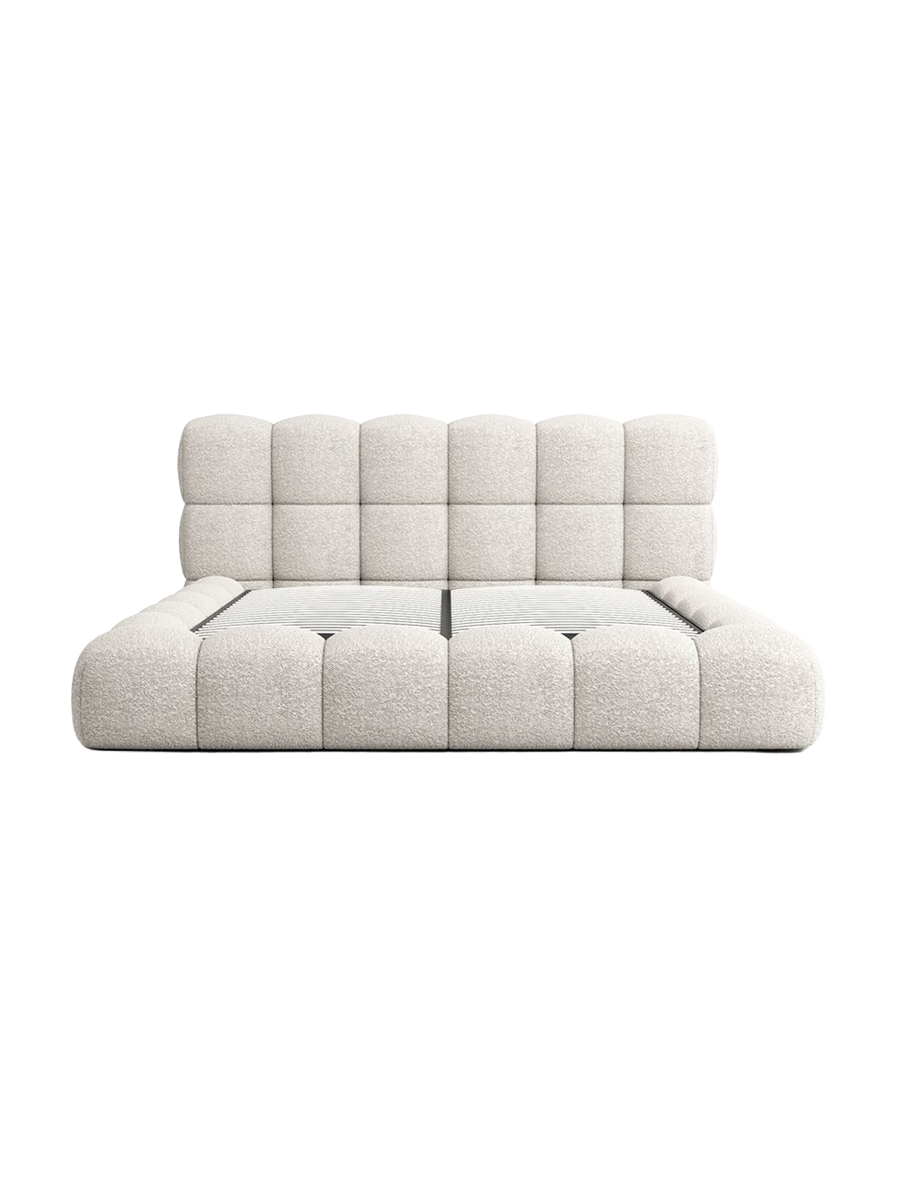 
Design Polsterbett „Savio“ mit Ablagefach, Bouclé Toffee - 140 x 200 cm