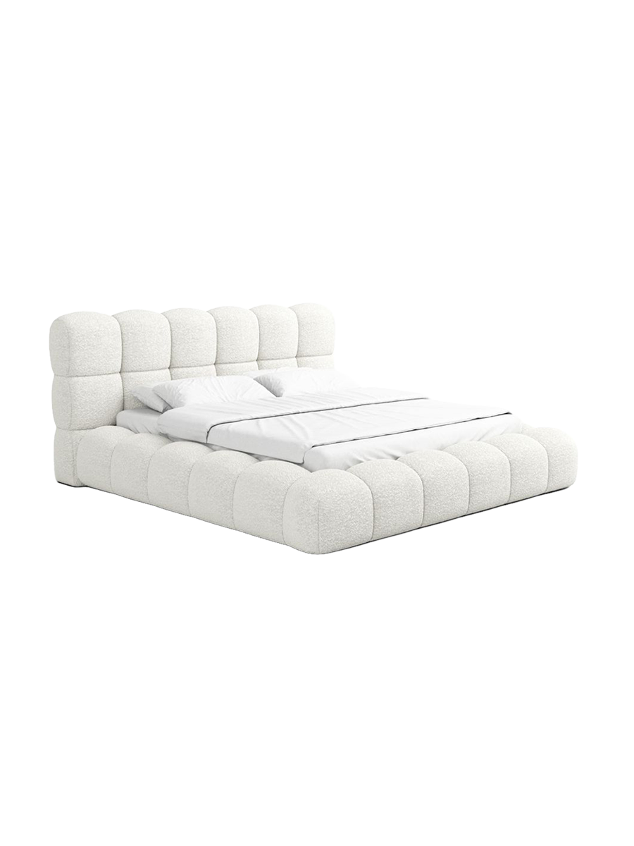 
Design Polsterbett „Savio“ mit Ablagefach, Bouclé Weiss - 140 x 200 cm