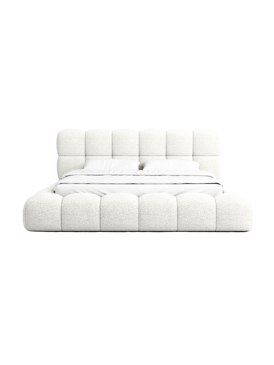 
Design Polsterbett „Savio“ mit Ablagefach, Bouclé Weiss - 140 x 200 cm