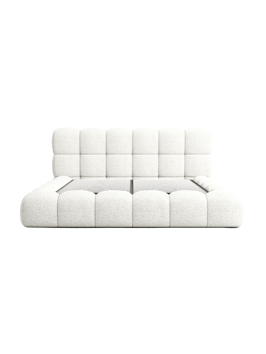 
Design Polsterbett „Savio“ mit Ablagefach, Bouclé Weiss - 140 x 200 cm