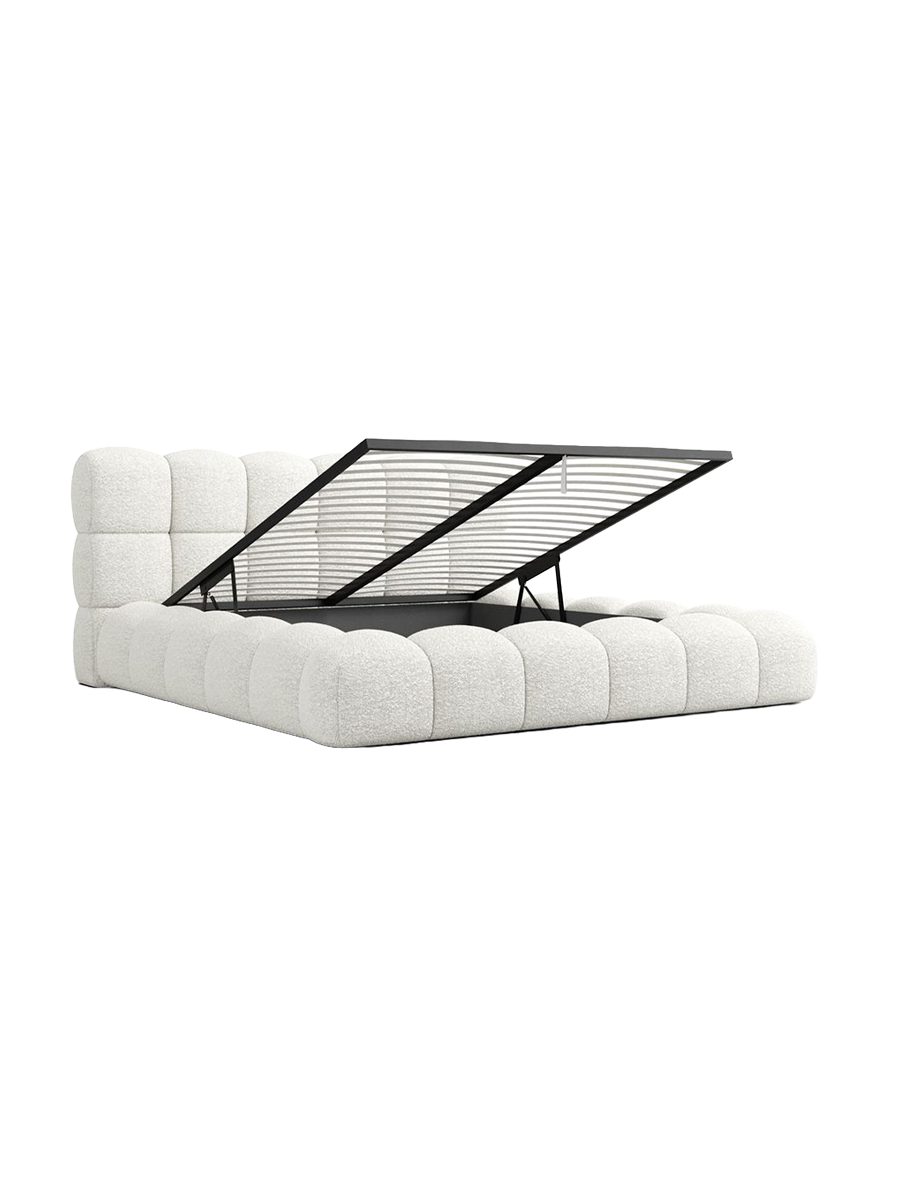 
Design Polsterbett „Savio“ mit Ablagefach, Bouclé Weiss - 140 x 200 cm
