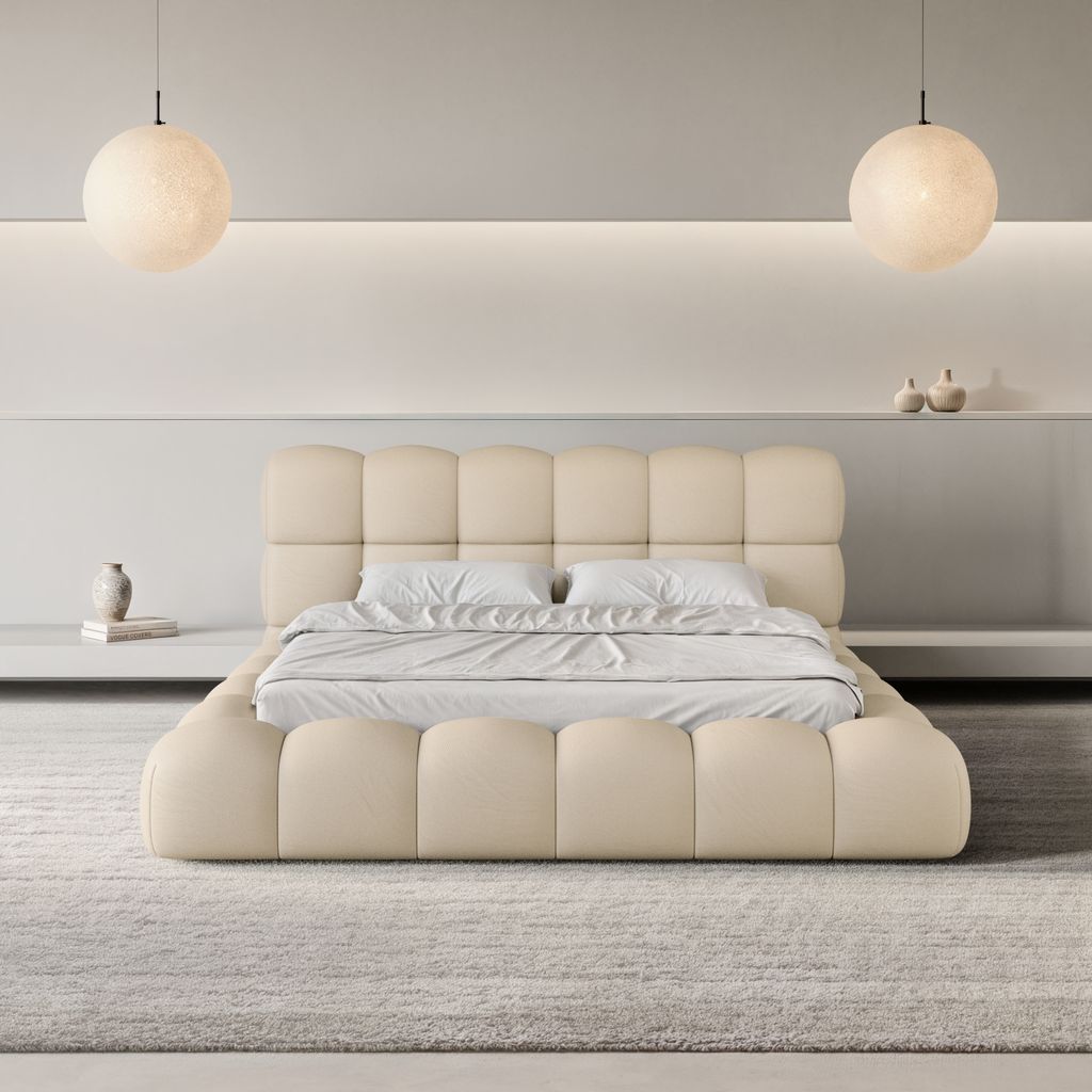 
Design Polsterbett „Savio“ mit Ablagefach, Kunstleder Beige - 140 x 200 cm