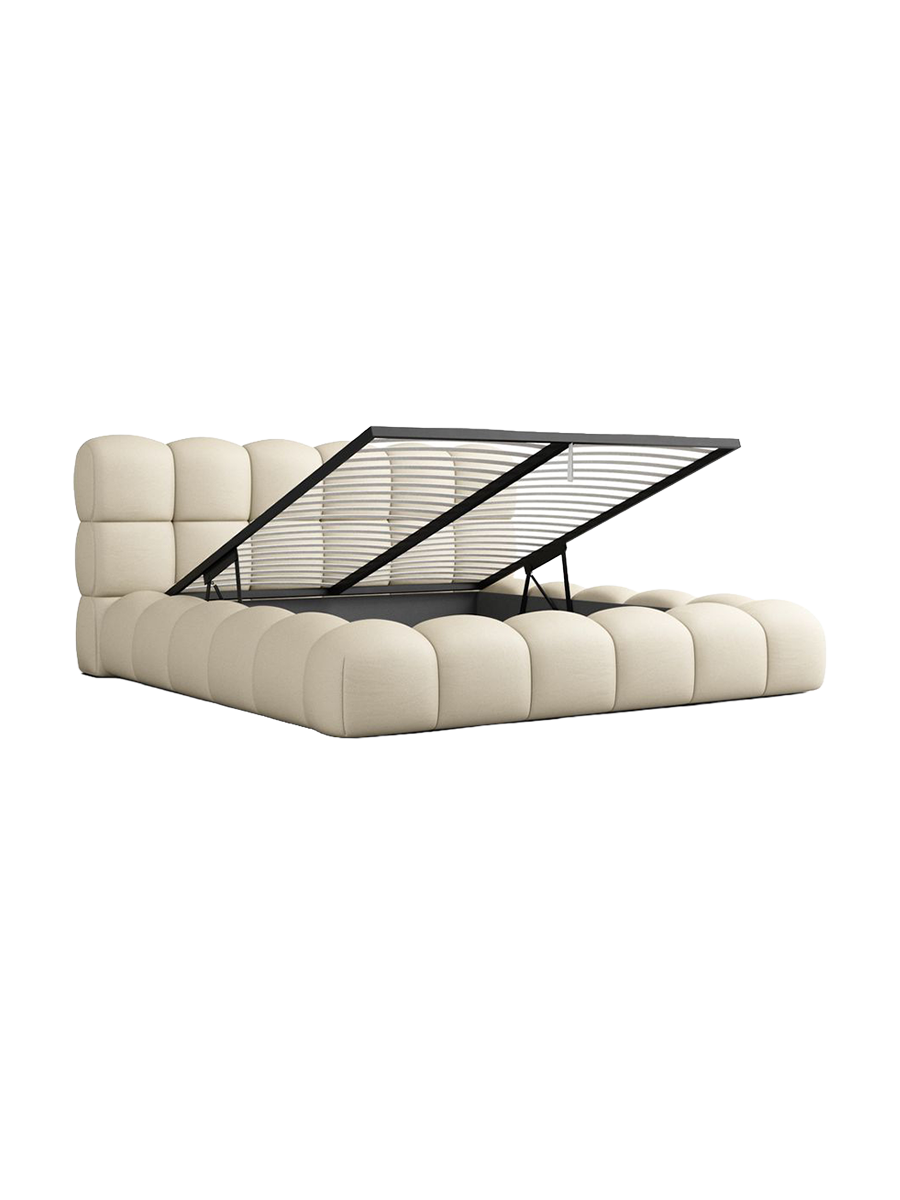 
Design Polsterbett „Savio“ mit Ablagefach, Kunstleder Beige - 140 x 200 cm
