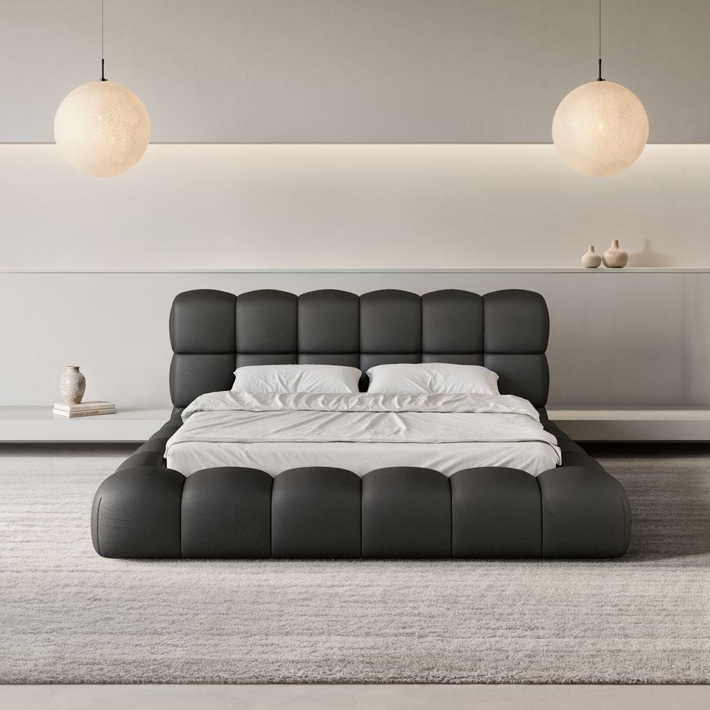 
Design Polsterbett „Savio“ mit Ablagefach, Kunstleder Schwarz - 140 x 200 cm