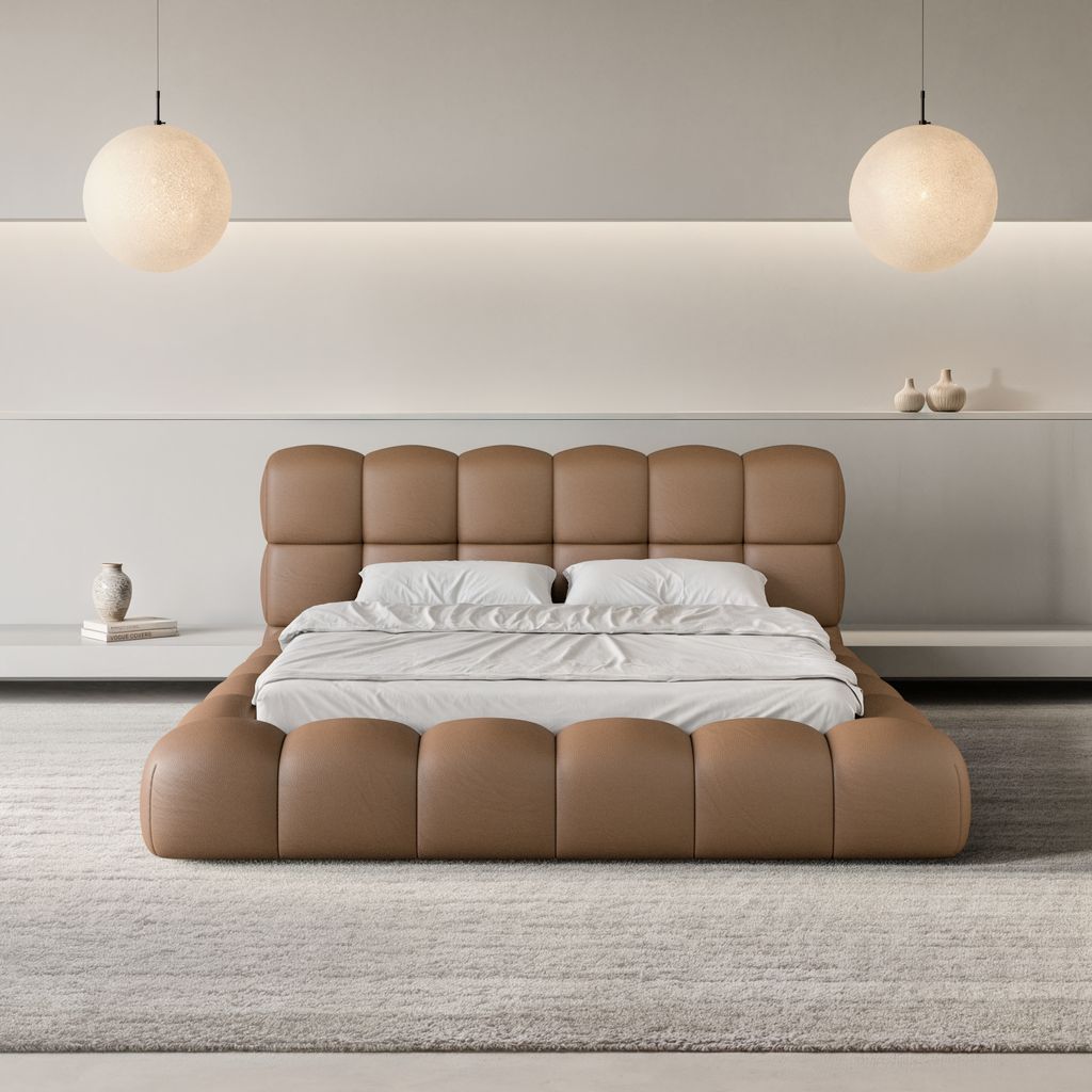 
Design Polsterbett „Savio“ mit Ablagefach, Kunstleder Choco Brown - 140 x 200 cm