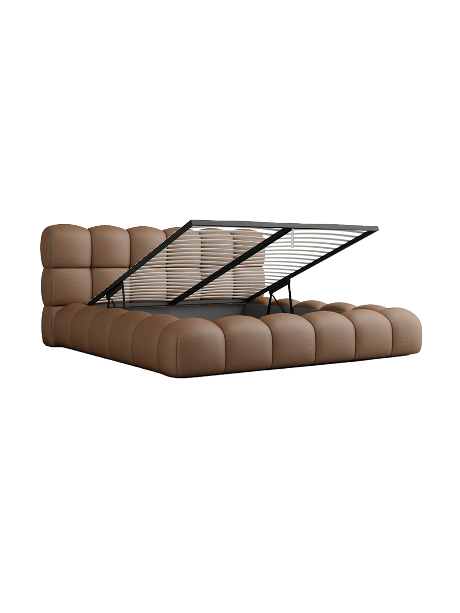 
Design Polsterbett „Savio“ mit Ablagefach, Kunstleder Choco Brown - 140 x 200 cm