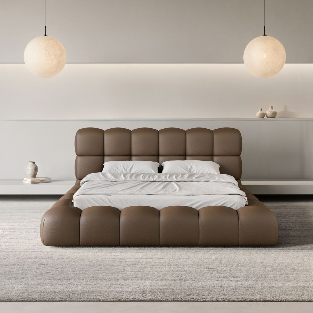 
Design Polsterbett „Savio“ mit Ablagefach, Kunstleder Dunkelbraun - 140 x 200 cm