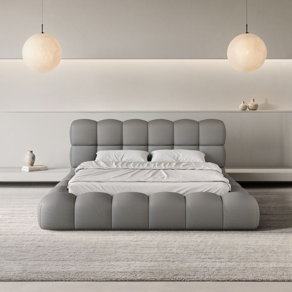 
Design Polsterbett „Savio“ mit Ablagefach, Kunstleder Grau - 140 x 200 cm