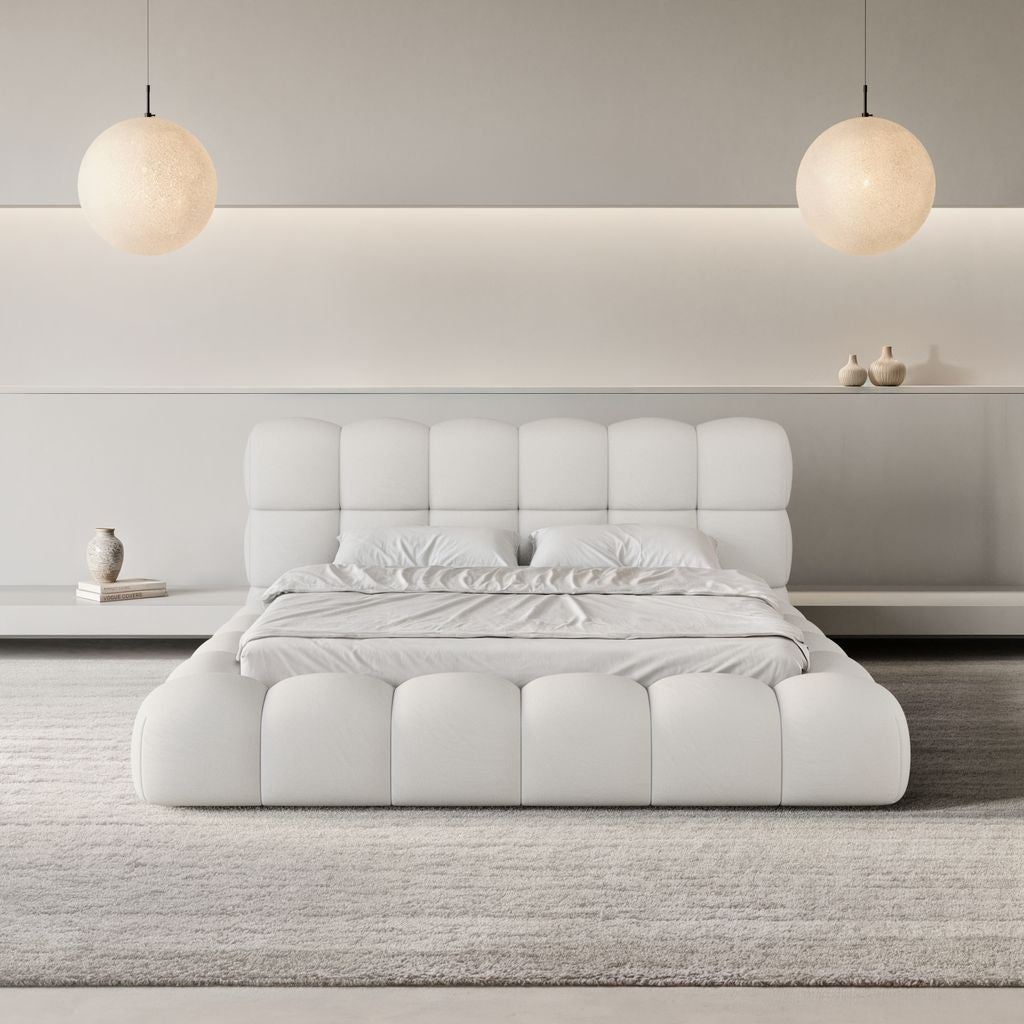 
Design Polsterbett „Savio“ mit Ablagefach, Kunstleder Weiss - 140 x 200 cm