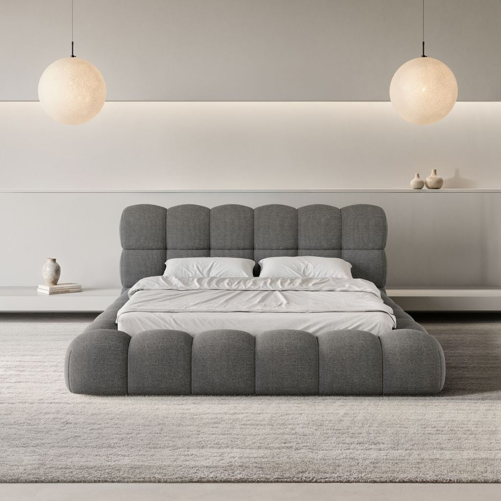 
Design Polsterbett „Savio“ mit Ablagefach, Webstoff Anthrazit - 140 x 200 cm