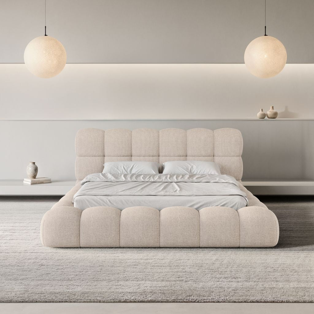 
Design Polsterbett „Savio“ mit Ablagefach, Webstoff Beige - 140 x 200 cm