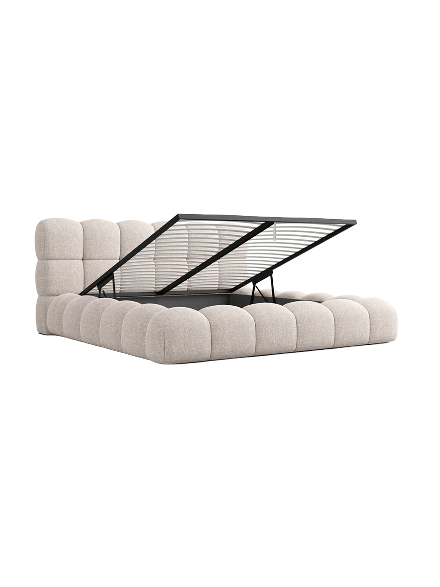 
Design Polsterbett „Savio“ mit Ablagefach, Webstoff Beige - 140 x 200 cm