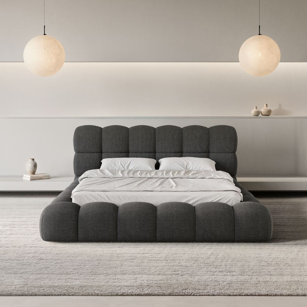 
Design Polsterbett „Savio“ mit Ablagefach, Webstoff Schwarz - 140 x 200 cm