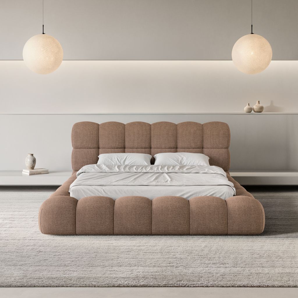 
Design Polsterbett „Savio“ mit Ablagefach, Webstoff Braun - 140 x 200 cm